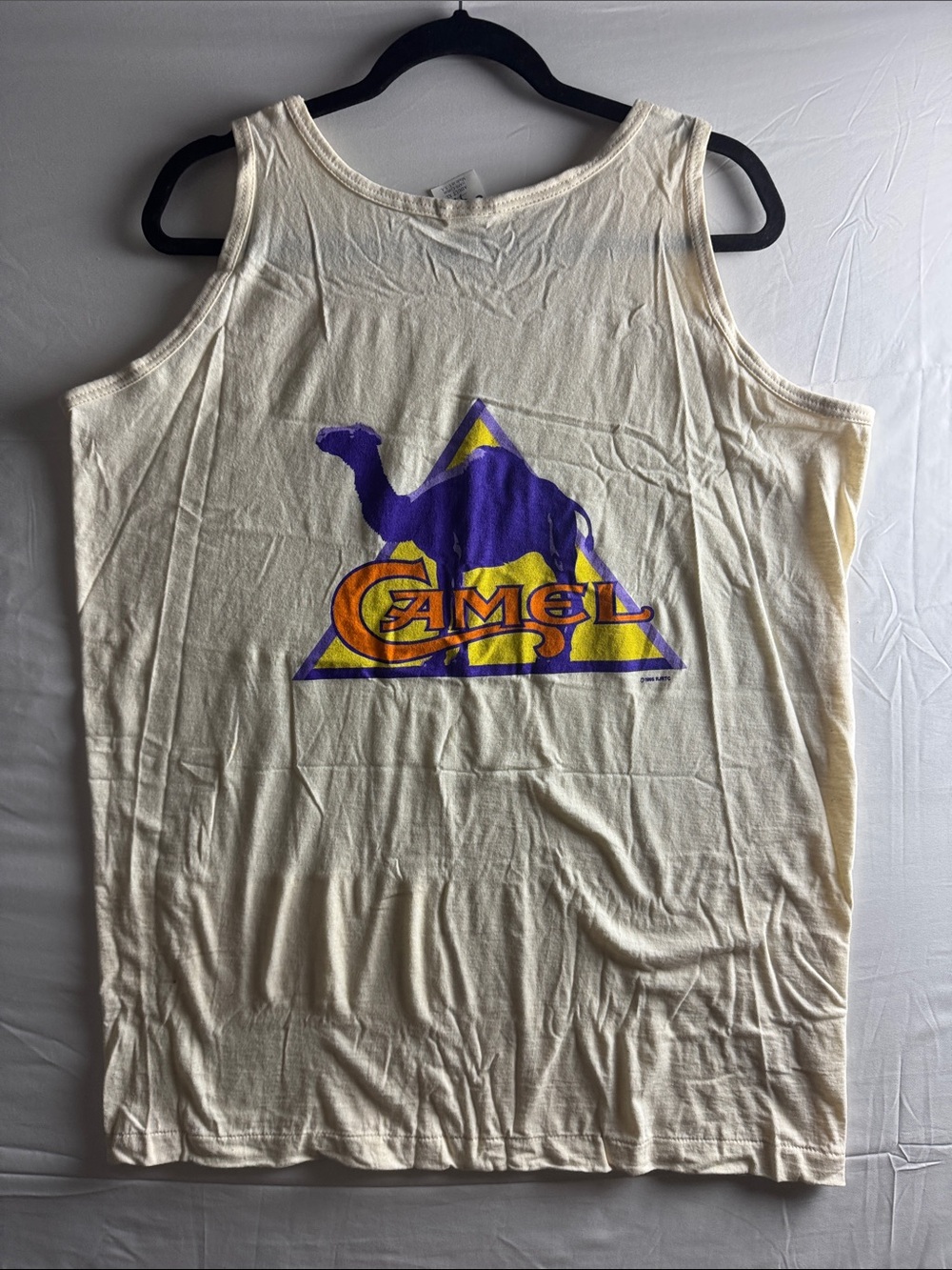 Camel Logo Cream Tank Top with Purple & Yellow Graphic